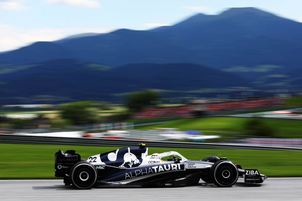 SPIELBERG, AUSTRIA - JULY 10: Yuki Tsunoda of Japan driving the (22) Scuderia AlphaTauri AT03 on track during the F1 Grand Prix of Austria at Red Bull Ring on July 10, 2022 in Spielberg, Austria. (Photo by Clive Rose/Getty Images)